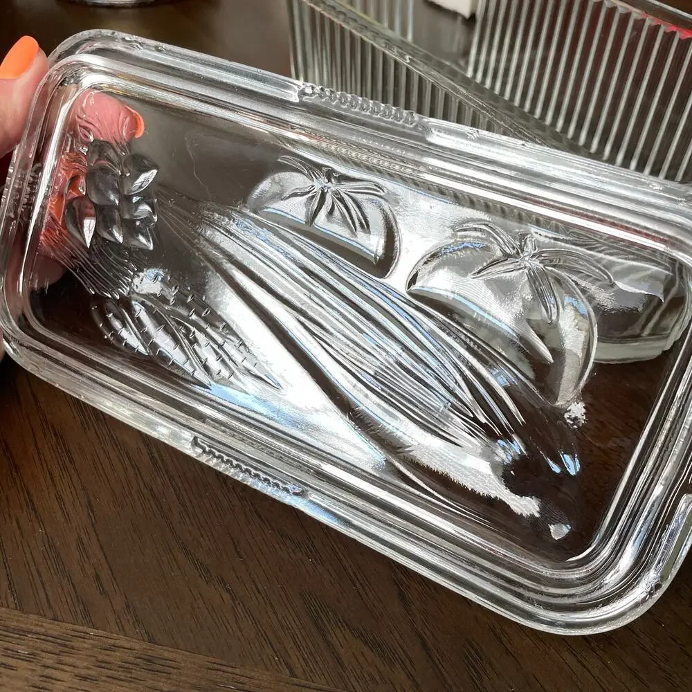 Vintage Federal Glass Refrigerator Dish Ribbed Clear Glass Fruit Lid READ Dscpt